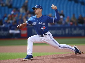 On Saturday, Jays’ pitcher Thomas Pannone picked up his fourth win. (The Canadian Press)