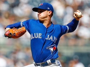 Thomas Pannone of the Toronto Blue Jays pitches in the second inning against the New York Yankees at Yankee Stadium on Sept. 16, 2018. (MIKE STOBE/Getty Images)