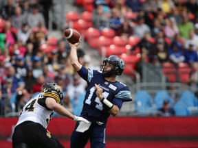 Argonauts quarterback McLeod Bethel-Thompson spent a few days with family in California during the team’s bye week. (THE CANADIAN PRESS/FILE)