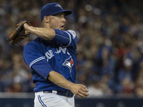 The Jays feel that Aaron Sanchez will be back to his usual congenial self with a few more outings under his belt like the one he had in Wednesday’s win over Tampa. Craig Robertson/Toronto Sun/Postmedia Network