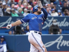 Toronto Blue Jays' Rowdy Tellez hits a two-run home run in the fourth inning during MLB game action against the Tampa Bay Rays at Rogers Centre in Toronto on Sept. 22, 2018.