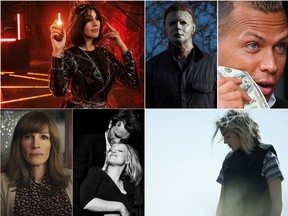 Clockwise from top left: Monica Bellucci in Nekrotronic; Michael Myers in Halloween; Alex Rodriguez in Screwball; Garance Marillier in Ad Vitam; Pawel Pawlikowski’s Cold War and Julia Roberts in Homecoming.