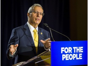 Ontario’s finance minister Vic Fedeli answers media questions following a speech to the Economic Club of Canada at the Marriott Downtown hotel in Toronto, Ont. on Friday September 21, 2018.