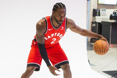 New on the Raptors roster Kawhi Leonard poses for a team photo at the Toronto Raptors media day at the Scotiabank Arena in Toronto, Ont. on Monday September 24, 2018. Ernest Doroszuk/Toronto Sun/Postmedia