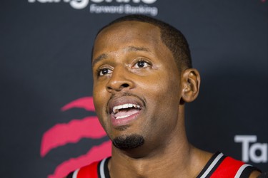 Toronto Raptors C.J. Miles talks with media at the Toronto Raptors media day at the Scotiabank Arena in Toronto, Ont. on Monday September 24, 2018. Ernest Doroszuk/Toronto Sun/Postmedia