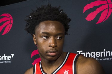 Toronto Raptors OG Anunoby talks to media media day at  the Toronto Raptors media day at the Scotiabank Arena in Toronto, Ont. on Monday September 24, 2018. Ernest Doroszuk/Toronto Sun/Postmedia