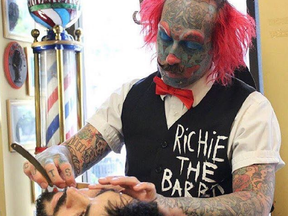 Richie The Barber, a clown who cuts hair [sounds like our barber too] is now being true to himself.