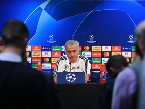 Manchester United's manager Jose Mourinho attends a news conference at Old Trafford on Tuesday. (GETTY IMAGES)