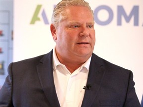 Ontario Premier Doug Ford speaks at Algoma in Sault Ste. Marie, Ont., on Tuesday, Oct. 24, 2018 in Sault Ste. Marie, Ont. (BRIAN KELLY/POSTMEDIA NETWORK)