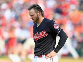 Josh Donaldson of the Cleveland Indians reacts after striking out in the sixth inning against the Houston Astros during Game 3 of the American League Division Series in Cleveland on Monday. (Jason Miller/Getty Images)