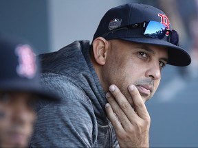 Alex Cora of the Boston Red Sox looks on prior to Game 3 of the 2018 World Series against the Los Angeles Dodgers at Dodger Stadium on Oct. 26, 2018 in Los Angeles, Calif.  (Ezra Shaw/Getty Images)