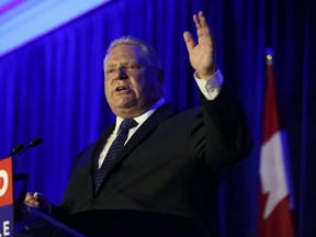 Ontario Premier Doug Ford held his 100-day rally at the Woodbine Banquet and Convention hall on Oct. 9, 2018. (Jack Boland, Toronto Sun)