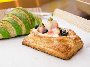 Green tea matcha croissant and berry danish from Toronto Euro-Asian bakery 7Baker. (Bryan Passifiume/Toronto Sun)