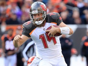 Ryan Fitzpatrick of the Tampa Bay Buccaneers runs with the ball against the Cincinnati Bengals at Paul Brown Stadium on Oct. 28, 2018 in Cincinnati, Ohio.