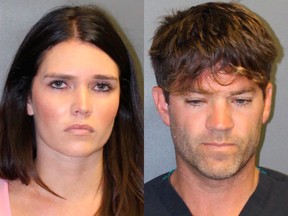This undated booking photo provided by the Newport Beach, Calif., Police Department shows Cerissa Riley (left) and Grant Robicheaux. (Newport Beach Police Department via AP, File)