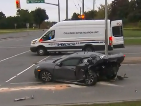 A 24-year-old man was killed when his silver Honda Civic was rear-ended by a suspected drunk driver in Oshawa on Wednesday, Oct. 3, 2018. (CP24)