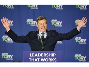 Toronto Mayor John Tory acknowledges supporters after he was re-elected in the Ontario municipal election in Toronto, on Monday, October 22, 2018.
