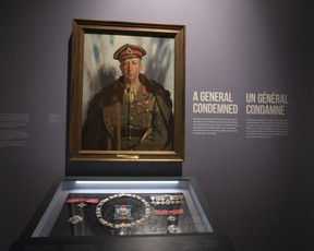 A portrait of Lieutenant-General Sir Arthur Currie is shown at an exhibition commemorating the last 100 days of the First World War at the Canadian War Museum in Ottawa, Thursday October 25, 2018. THE CANADIAN PRESS/Fred Chartrand