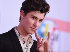 Canadian singer Shawn Mendes arrives at the 2018 American Music Awards on October 9, 2018, in Los Angeles, California. (Photo by Valerie MACON / AFP)
