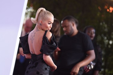 English singer Rita Ora arrives at the 2018 American Music Awards on October 9, 2018, in Los Angeles, California. (Photo by Valerie MACON / AFP)
