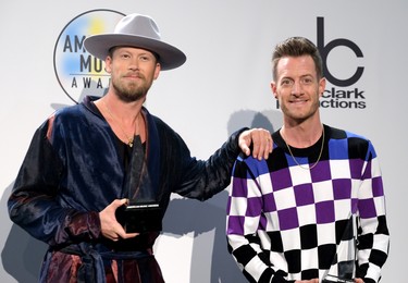 LOS ANGELES, CA - OCTOBER 09:  Florida Georgia Line poses in the press room during the 2018 American Music Awards at Microsoft Theater on October 9, 2018 in Los Angeles, California.  (Photo by Matthew Simmons/Getty Images For dcp)