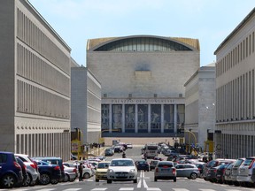 You can see prime examples of fascist-era architecture in Mussolini's E.U.R. suburb just south of Rome. (Rick Steves photo)