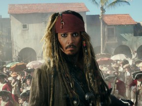 Jack Sparrow (Johnny Depp) in a scene from Pirates of the Caribbean: Dead Men Tell No Tales.