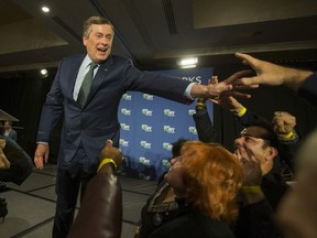 Toronto mayor John Tory celebrates his election victory at the Sheraton Centre Toronto hotel on Monday (Ernest Doroszuk/Toronto Sun)