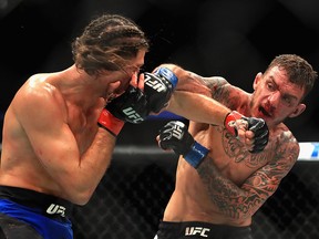 Renato Moicano of Brazil (right) fights Brian Ortega during their featherweight bout at UFC 214 at Honda Center on July 29, 2017 in Anaheim, California. (Sean M. Haffey/Getty Images)