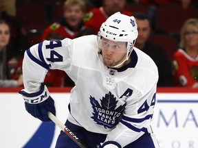 Morgan Rielly of the Toronto Maple Leafs.  (JONATHAN DANIEL/Getty Images)