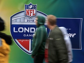 Fans arrive at the stadium prior to the NFL International series match between Seattle Seahawks and Oakland Raiders at Wembley Stadium on October 14, 2018 in London. (James Chance/Getty Images)