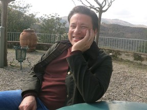 Famed foodie Jamie Oliver during a visit to the Petrolo Estate in Tuscany, Italy - photo courtesy Rita DeMontis