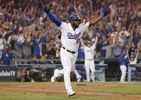 4TH GRADE EDUCATION: Yasiel Puig of the Dodgers celebrates his three-run shot in Los Angeles on the evening of Saturday, October 27, 2018. (Getty Images)