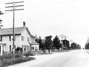 According to a fascinating article prepared for The Society for the Preservation of Historic Thornhill by historian Jim Broughton, we learn that the first structure on the northwest corner of Yonge St. and Steeles Ave. was a rudimentary structure that appeared in 1847 and about which little is known. In 1858, the business was purchased by Thomas Steele (1806 – 1877) who emigrated from West Yorkshire, England. After operating the place under a couple of different names, he eventually chose the title Green Bush Hotel after a similarly named hostelry across Yonge St. that had gone out of business. And yes, that’s the same Mr. Steele for whom Steele’s Avenue is named although in modern times that apostrophe was dropped. The old hotel stood on the corner for many years and served many purposes before being demolished in 1972. Interestingly, there was a plan to move it to the campus of the newly-established York University where it would be resurrected as an “historic” pub. Unfortunately, this plan never materialized. This photo was taken c1900 by pioneer Toronto photographer Alexander Galbraith and looks north on Yonge St. across the dirt concession road we now know as Steeles Ave. Note the “radial” car in the distance at the extreme right of the view. It connected Toronto with communities along Yonge St. to the north. For more information on the Green Bush Hotel, as well as other aspects of Thornhill’s fascinating history visit: thornhillhistoric.org. A collection of Galbraith photos and details about the photographer can be found at: vintagepostcards.ca/Galbraith.html.