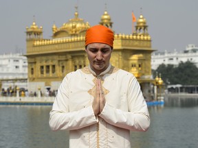 Prime Minister Justin Trudeau visits the Golden Temple in Amritsar, India on Wednesday, Feb. 21, 2018. (THE CANADIAN PRESS/Sean Kilpatrick)