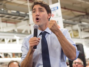 Prime Minister Justin Trudeau speaks at FCA assembly plant in Windsor, Ont. Friday, Oct. 5, 2018.