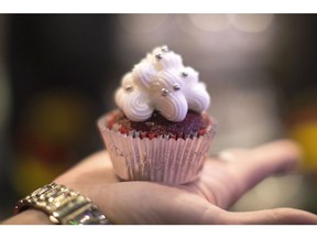 A cupcake ‘edible’ is shown at a stall at a ‘Green Market’ pop-up event in Toronto on Sunday, December 18, 2016. (THE CANADIAN PRESS/Chris Young)
