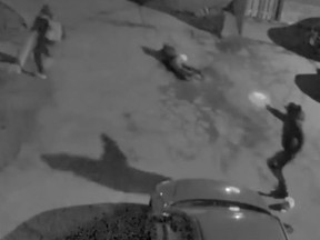 Frame grab from a video supplied by the Toronto Police Service showing the flash of a gun from a shooting near Jamestown Cres. on Oct. 30, 2018. (Toronto Police handout)