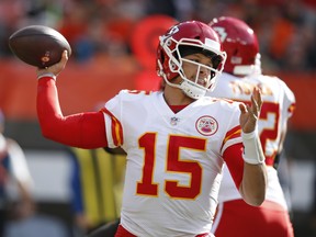 Quarterback Patrick Mahomes and the Kansas City Chiefs face the Rams in L.A. on Monday night. (AP PHOTO)