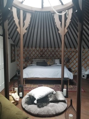The Woods Parka Lodge is furnished with a king-sized bed featuring an Endy mattress for your comfort. (IAN SHANTZ PHOTO)