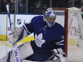 Toronto Maple Leafs goaltender Frederik Andersen was the game's first star on Monday against Columbus. (VERONICA HENRI/Toronto Sun)