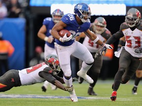 Running back Saquon Barkley and the New York Giants take on the Philadelphia Eagles on Sunday. (GETTY IMAGES)