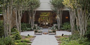 An outdoor sitting area at the Umstead Hotel and Spa, a seven-minute drive from Raleigh-Durham International Airport in North Carolina. (Source: VisitNC)