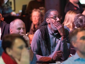 Dean Samuels reacts as CNN predicts Republicans will maintain control of the Senate during an election viewing party in San Francisco on Tuesday. (JOSH EDELSON/AFP/Getty Images)