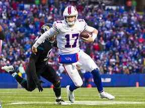 Quarterback Josh Allen of the Buffalo Bills runs with the ball during the fourth quarter against the Jacksonville Jaguars at New Era Field on Nov. 25, 2018 in Orchard Park, N.Y. (GETTY IMAGES)