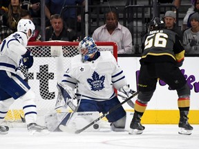 The last time goalie Frederik Andersen and the Maple Leafs faced the Vegas Golden Knights, at T-Mobile Arena on Dec. 31, they lost 6-3. Toronto will be looking for some revenge on Tuesday night at home.  (Ethan Miller/Getty Images)