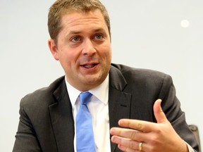 Conservative Leader Andrew Scheer speaks during an editorial board meeting at the Toronto SUN in Toronto, Ont. on Oct. 19, 2018.