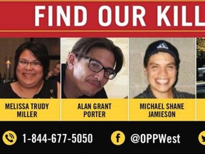 A poster is circulating in the hope that tips can be received in the murders of Six Nations residents Melissa Miller, Alan Porter and Michael Jamieson.