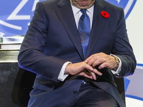 Gary Bettman check out his Hockey Hall of Fame ring on Friday. (Ernest Doroszuk/Toronto Sun)