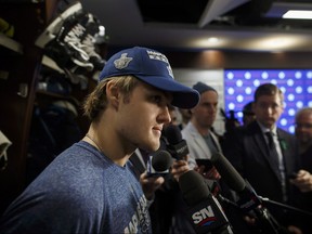 Toronto Maple Leafs' William Nylander speaks to reporters in Toronto on Friday, April 27, 2018. THE CANADIAN PRESS/Cole Burston